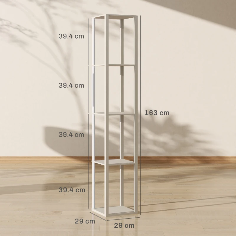 HOMCOM RGB LED Floor Lamp with Shelves, Modern Dimmable Standing Lamp with Remote Control, Adjustable Brightness & Speed for Living Room, Bedroom, Office, Oak