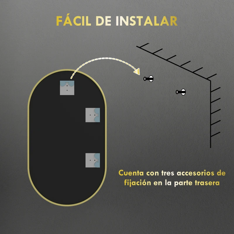 HOMCOM Espejo de Baño Ovalado 40x70 cm Espejo Decorativo de Pared con Marco de Aluminio para Salón Horizontal o Vertical Dorado