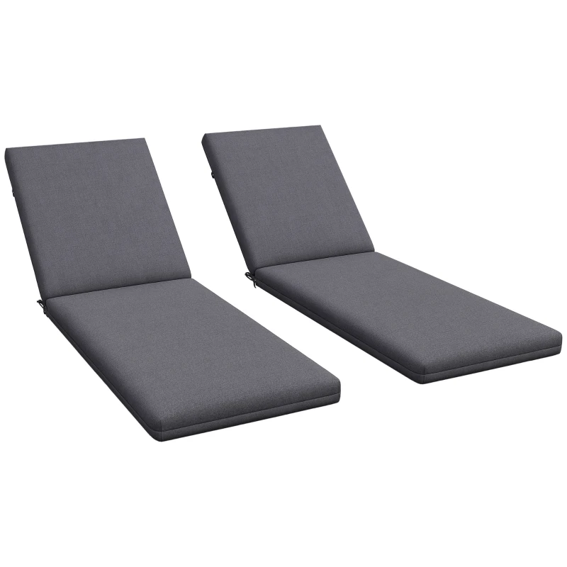 Outsunny Lot de 2 Matelas pour Chaise Longue transat Bain de Soleil avec Sangles d'attache pour Jardin Gris foncé