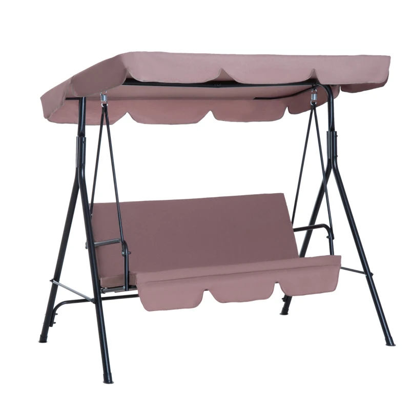 Outsunny Balancelle de Jardin 3 Places Toit Inclinaison réglable Coussins Assise et Dossier 1,72L x 1,1l x 1,52H m Acier Noir Polyester Marron Clair