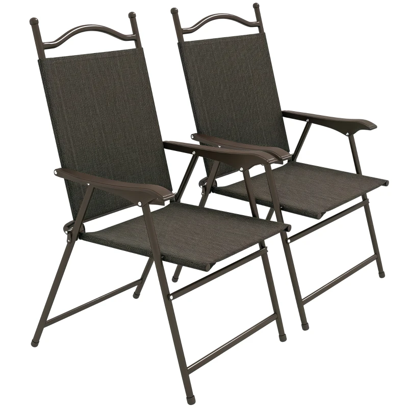 Outsunny Set of Two Folding Garden Chairs, with Fabric Mesh Seats - Dark Brown