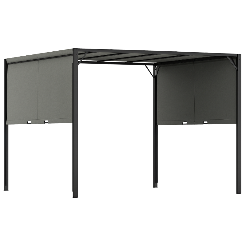 Outsunny 3 X 3 Meters Pergola with Sliding Roof, Garden Gazebo with Adjustable Sun Shade Canopy and Steel Frame, Charcoal Grey