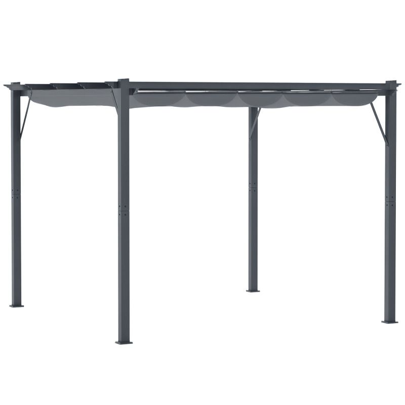 Outsunny Pérgola de Jardim 300x300x223 cm com Toldo de Poliéster Retrátil e Estrutura de Alumínio para Exterior Pátio Cinzento