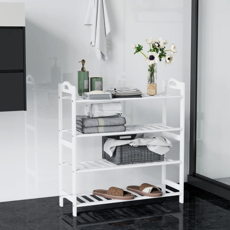 HOMCOM Scaffalatura per Scarpe in Bambù per 12 Paia di Scarpe per Ingresso Corridoio Camera da Letto 67,5x24,7x72 cm Bianco