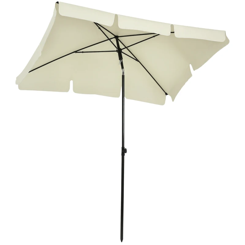 Outsunny 2 x 1.3m Garden Parasol Umbrella, Outdoor Market Table Umbrella with Ruffles & Aluminium Pole, Rectangular Tilting Parasol Sun Shade Canopy, Cream White