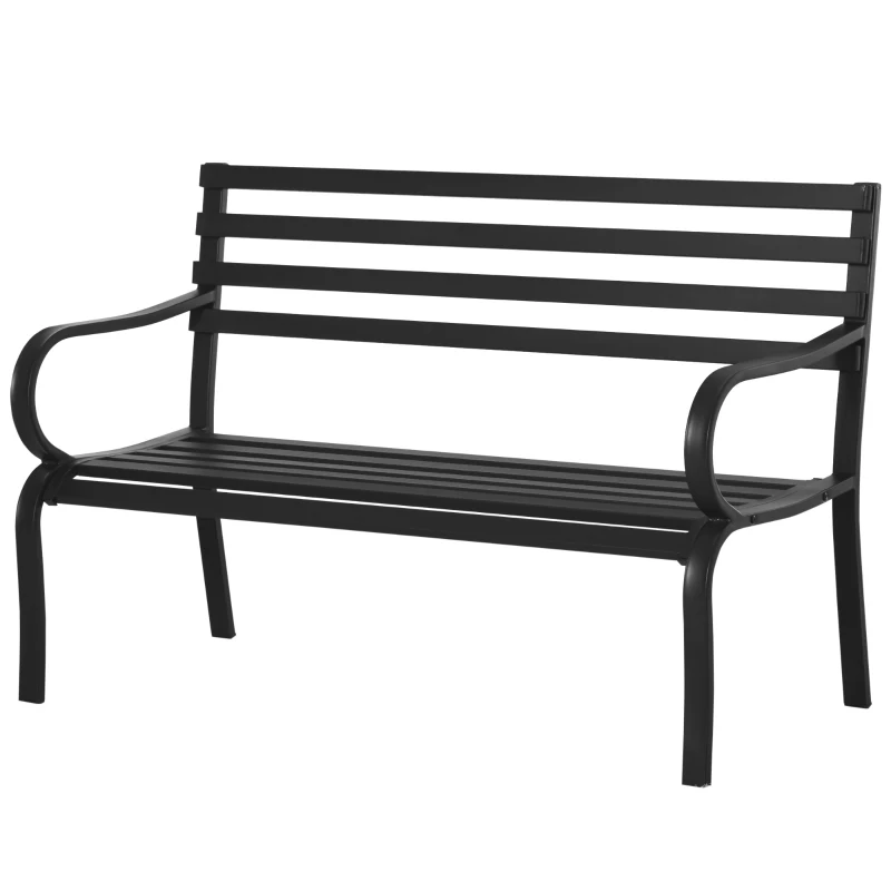Outsunny Panchina da Esterno in Metallo Impermeabile Nero, Panca da Giardino a due Posti, 127 x 62 x 82cm - Max 240kg