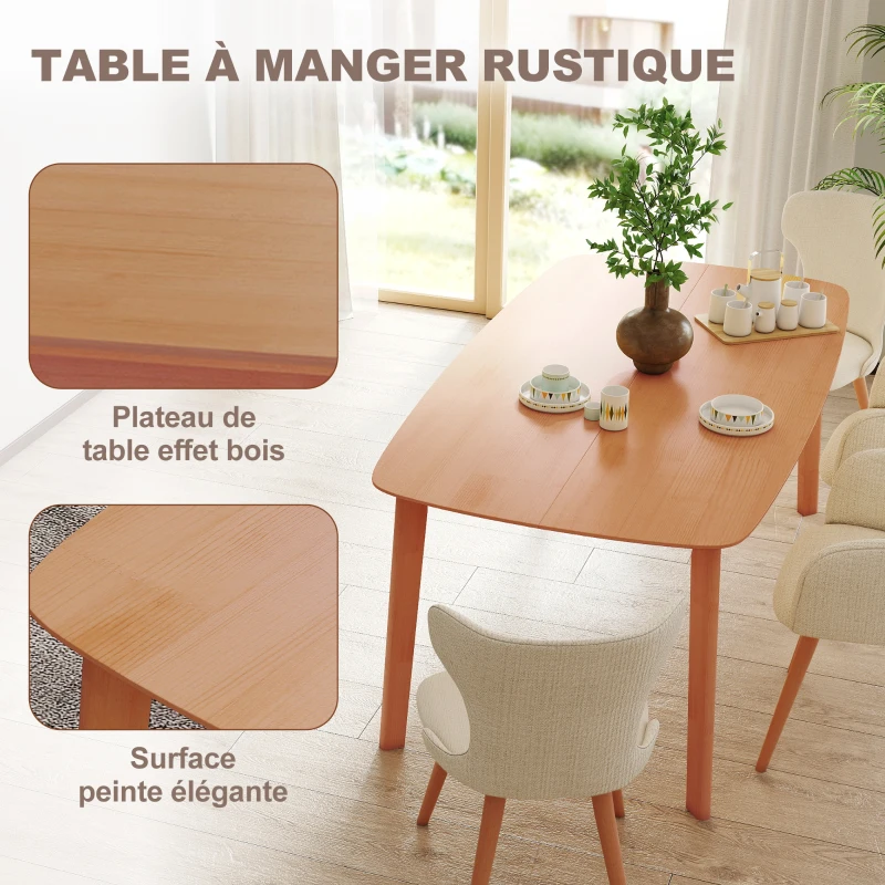 HOMCOM Table à manger rectangulaire pour 6 personnes table de cuisine 150 cm en bois massif 150 x 80 x 76 cm bois naturel