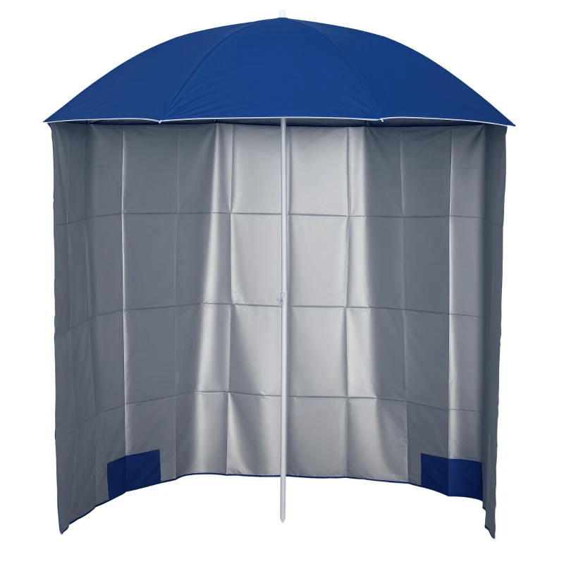 Outsunny Umbrelă de Plajă cu Perdea Laterală, Săculeți pentru Nisip și Țăruși, Ø220x220 cm, Albastru