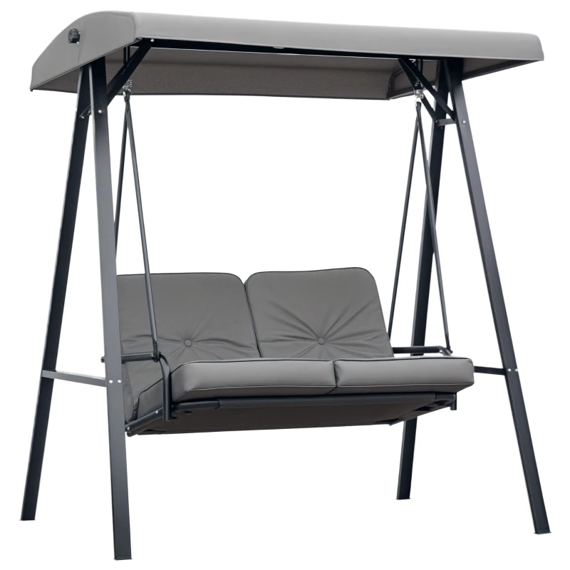 Outsunny 2 Seater Garden Swing Chair with Adjustable Tilting Canopy, Outdoor Hammock Bench with Steel Frame for Patio, Grey