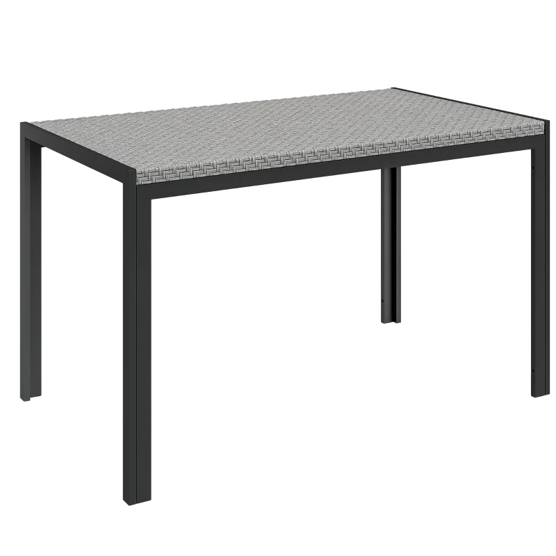 Outsunny Mesa de Comedor de Jardín Exterior de Ratán Sintético para 4 Personas con Estructura de Metal 120x70x72 cm Gris y Negro