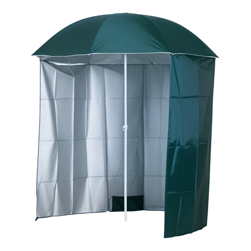 Outsunny Chapéu de Sol de Praia com Painel Lateral Ø220x220 cm com Manivela Manual 8 Hastes de Aço e Bolsa de Transporte Verde