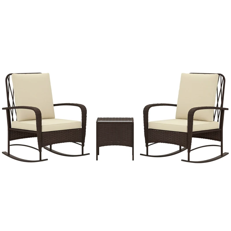 Outsunny Three-Piece Rocking Chair Rattan Bistro Set - Brown
