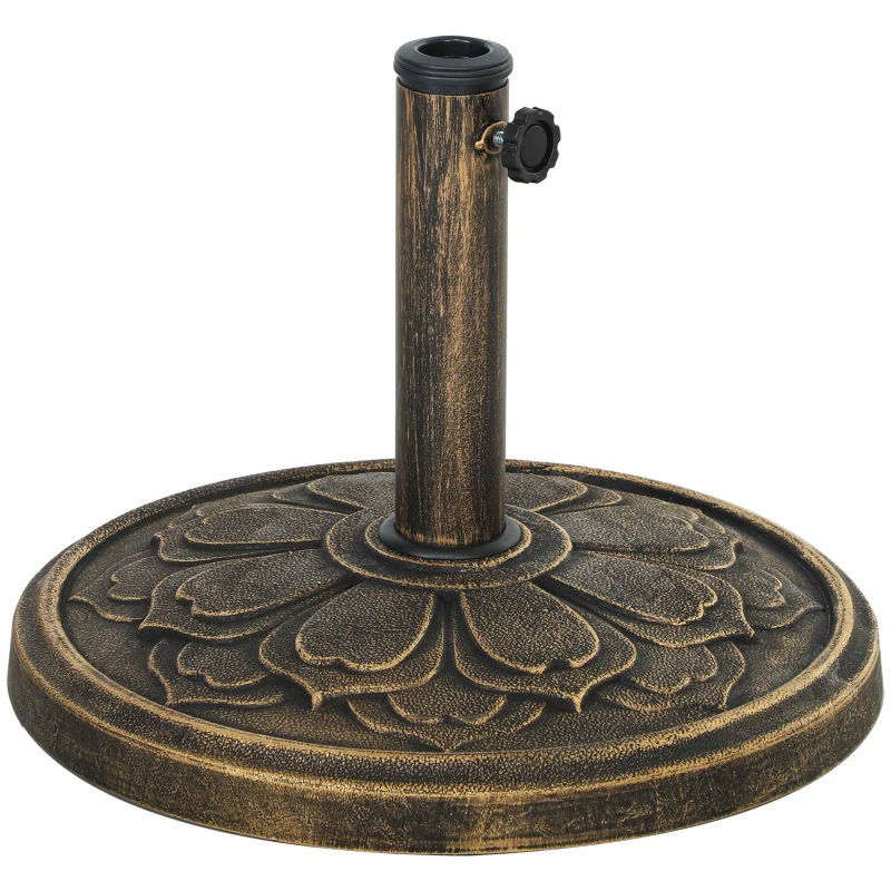 Outsunny Base para Sombrilla con Diseño Retro Flor De Loto Peso 12 kg para Jardín Patio Terraza Ø46x33 cm Color Bronce