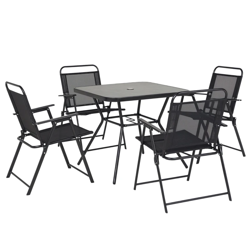 Outsunny Ensemble de jardin 1 table carrée et 4 chaises pliantes salon de jardin en métal époxy pour 4 pers - noir