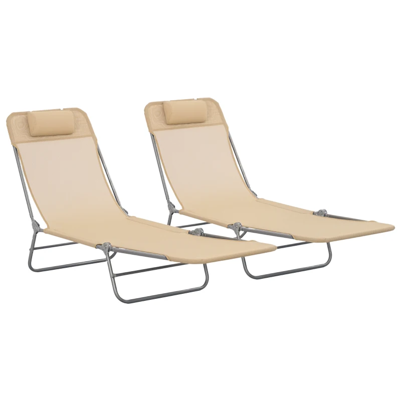 Outsunny Set of Two Steel Frame Sun Loungers, with Reclining Backs - Brown