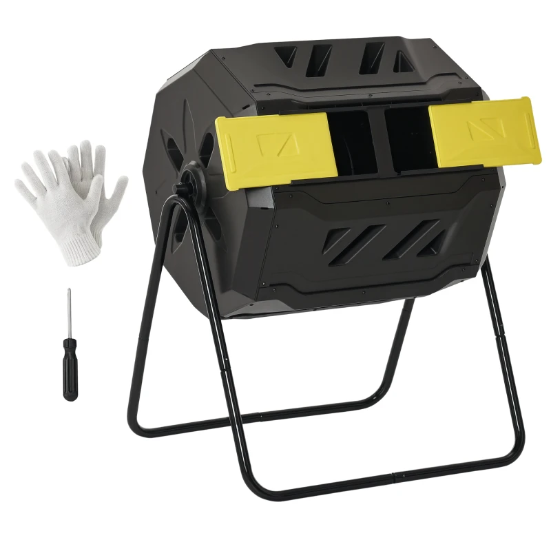 Outsunny 160L 360° Rotating Dual Chamber Composter - Yellow