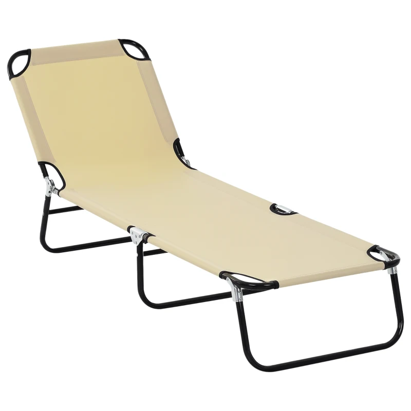 Outsunny Tumbona Plegable Reclinable con Ángulo Ajustable de 5 Posiciones para Jardín Exterior Piscina Terraza Camping Carga 120 kg 188x56x28 cm Beige