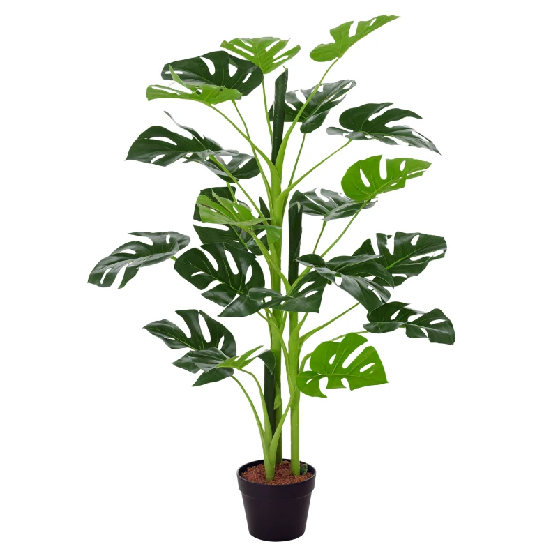 Outsunny Plante artificielle modèle Monstera avec 21 feuilles en pot ciment, intérieur ou extérieur, dim. Ø16 x 100H cm