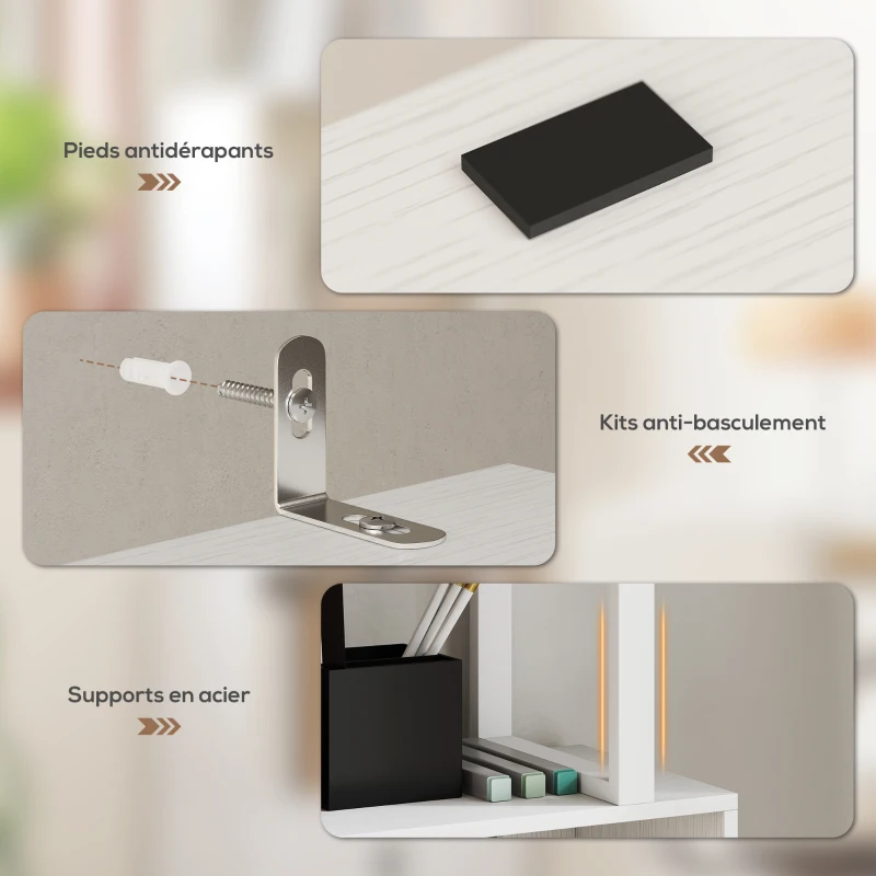 HOMCOM Bibliothèque à 5 niveaux, meuble de rangement avec étagères et placard double porte, 60 x 23,8 x 179,2 cm, blanc