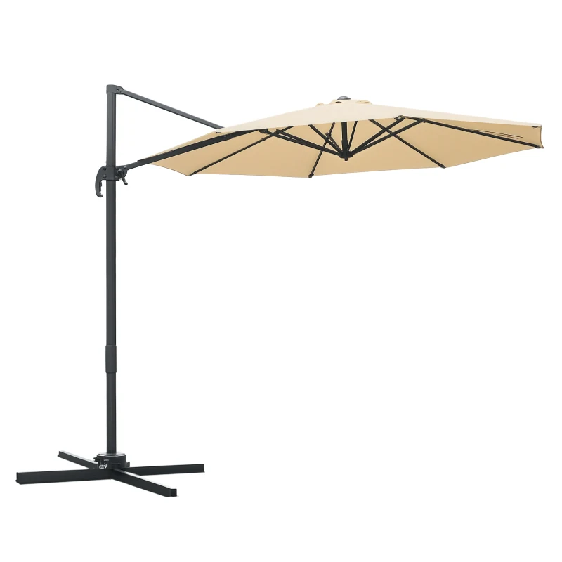 Outsunny Ombrellone Decentrato da Giardino con Manovella, Angolazione Regolabile, Girevole a 360°, Rivestimento in Poliestere da 180g, Palo in Alluminio con Telaio a 8 Bracci, Φ2.95x2.5m, Rosso