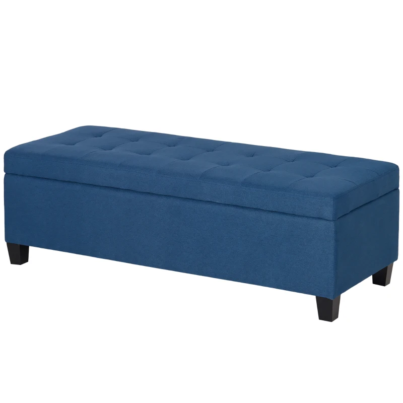HOMCOM Banco portaoggetti 94,5L panca fine letto in tessuto effetto lino e gambe in legno, 125 x 49 x 41,5 cm, blu