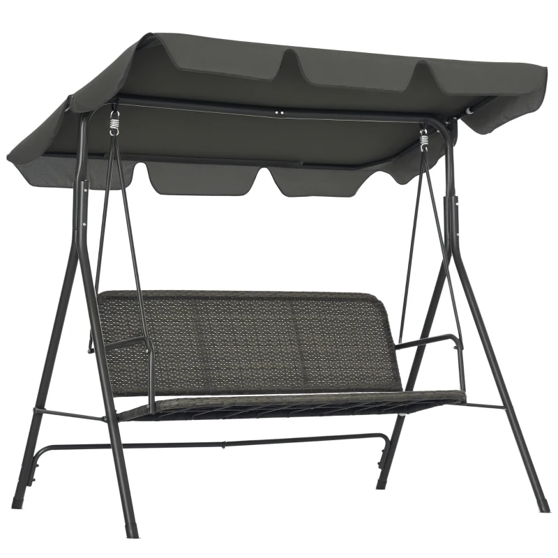 Outsunny Banco Baloiço de Jardim com Toldo Ajustável Assento em Vime PE e Apoio para os Braços 167x112x153 cm Cinza