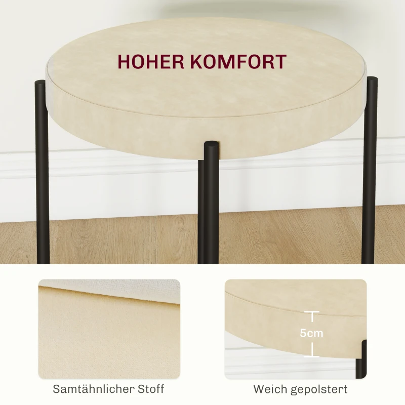 HOMCOM Küchenhocker 4-er Set, stapelbar, Samtoptik, bis 100kg, Metallrahmen, 41,5 x 41,5 x 46 cm, Cremeweiß