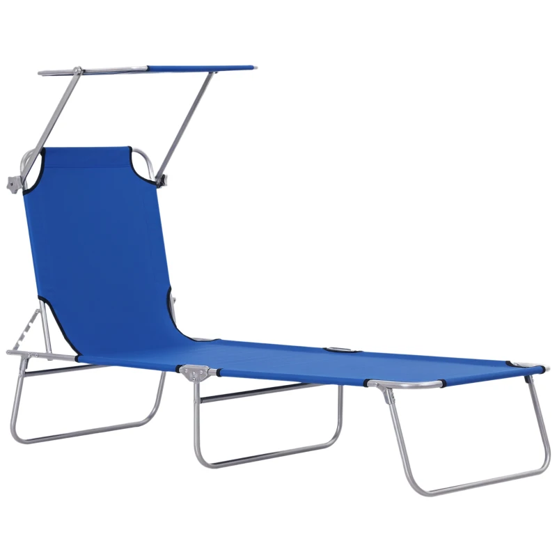 Outsunny Single Sun Lounger, with Awning and Reclining Back - Blue
