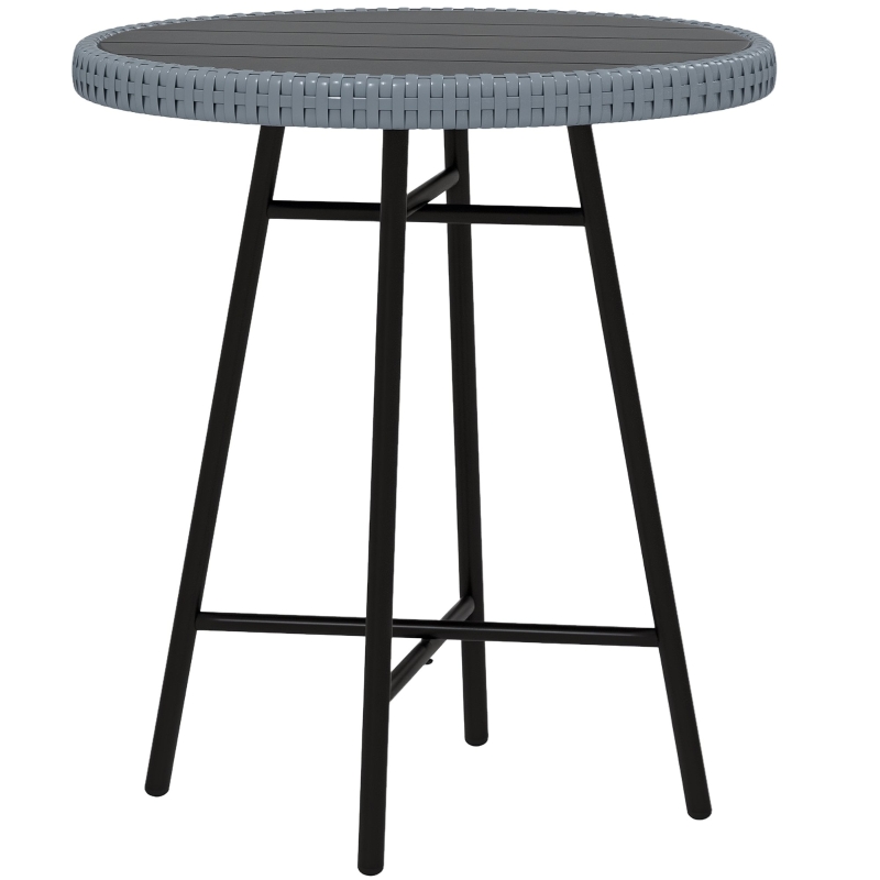 Outsunny Tavolino da Giardino Moderno con Piano in Plastica di Legno, in Rattan e Acciaio, 50x50x55 cm, Grigio e Nero