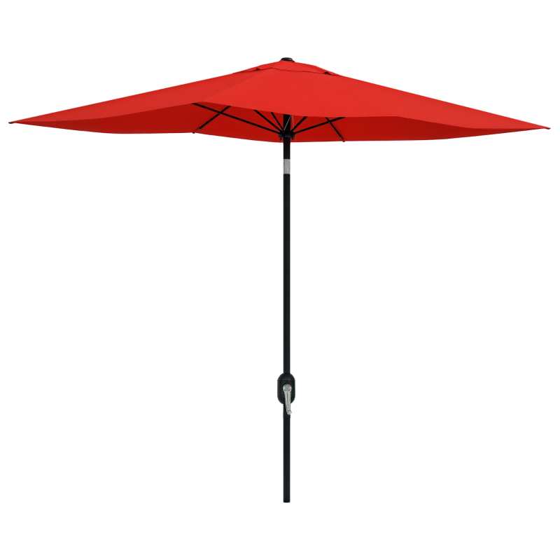 Outsunny 2 x 3(m) Garden Parasol Umbrella, Rectangular Outdoor Market Umbrella Sun Shade with Crank & Push Button Tilt, 6 Ribs, Aluminium Pole, Wine Red