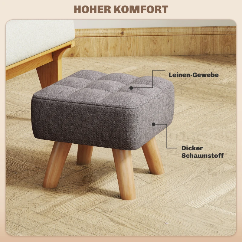 HOMCOM Fußhocker mit Polsterung, Leinenoptik, Holzbeine, bis 110 kg belastbar, Grau(m-5)