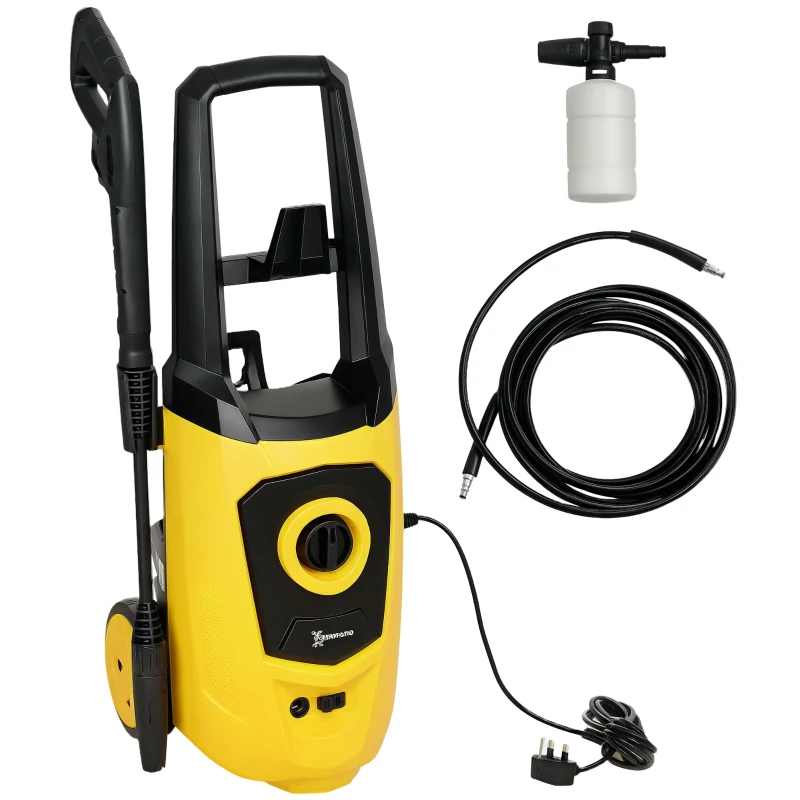 DURHAND 1800W High Pressure Washer, 150 Bar Pressure, 510 L/h Flow, High-Performance Portable Power Washer Jet Wash Cleaner with 6M Hose, Snow Foam Bottle for Garden, Car, Furniture, Yellow