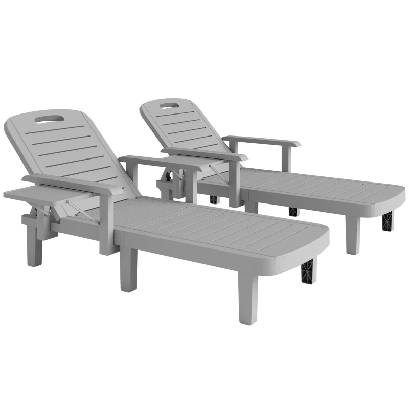 Outsunny Set 2 Șezlonguri cu Spătar Reglabil în 5 Poziții, Măsuță și Brațe Ergonomice, 79x158x88 cm, Gri