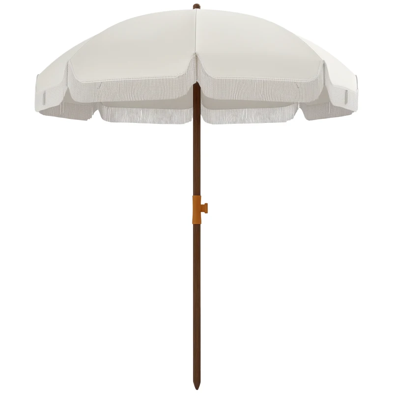 Outsunny Sombrilla de Playa con Flecos Ø190x210 cm con 8 Varillas Apertura Manual Anti-UV Impermeable y Bolsa de Transporte Gris