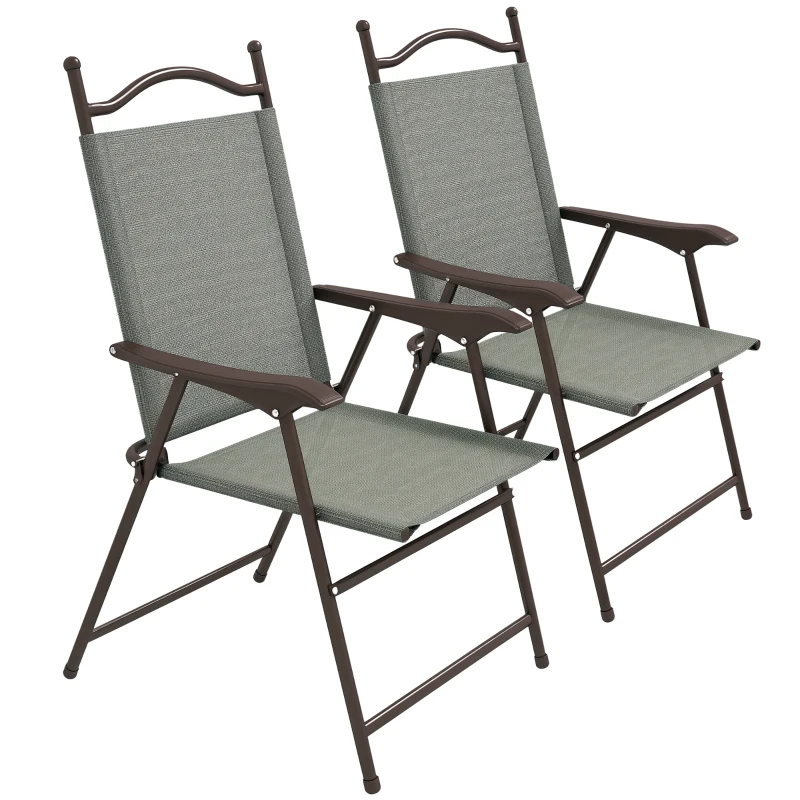 Outsunny Set of Two Folding Garden Chairs, with Fabric Mesh Seats - Dark Grey