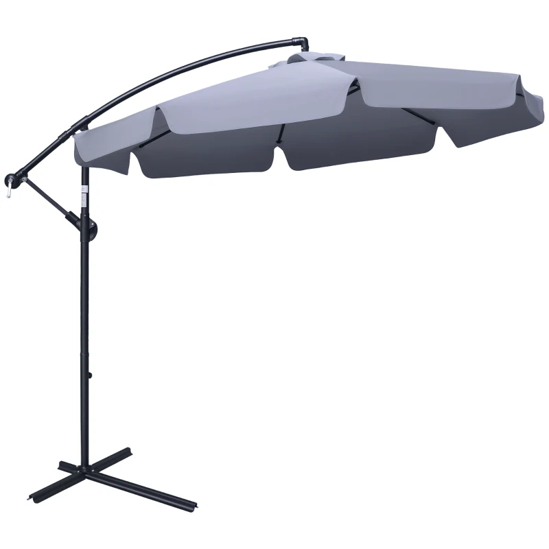 Outsunny 2.7m Garden Banana Parasol Cantilever Umbrella with Crank Handle and Cross Base for Outdoor, Hanging Sun Shade, Dark Grey