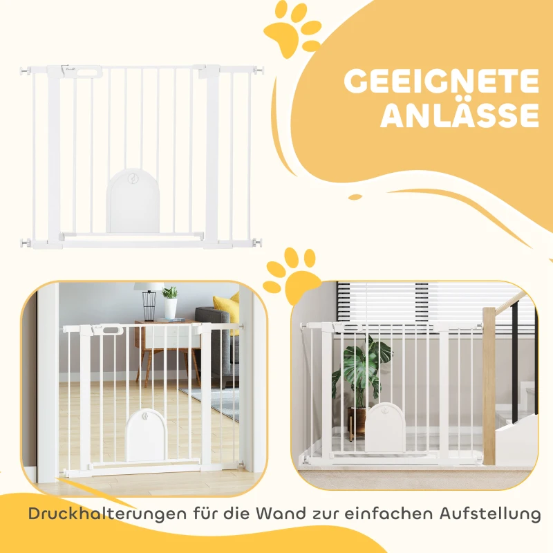 PawHut Absperrgitter für Haustiere, verstellbar, mit kleiner Tür, Stahl, Kunststoff, Weiß(m-8)
