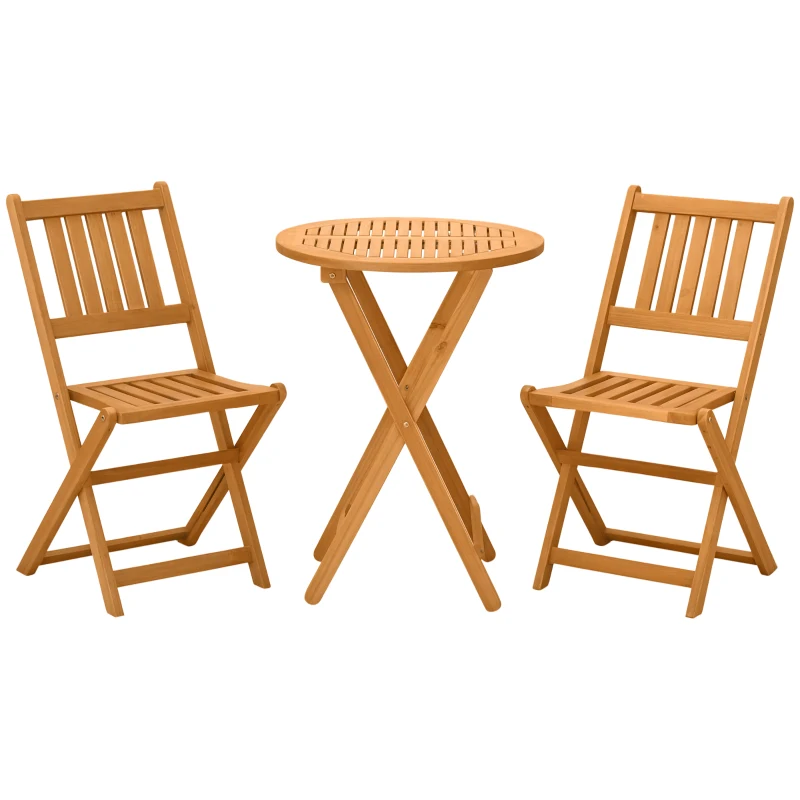 Outsunny 3 Piece Folding Bistro Set, Wooden Garden Table and Chairs for Outdoor, Patio, Yard, Porch, Teak