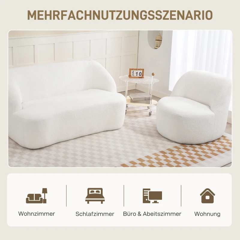 HOMCOM Moderner Sessel mit Fleece-Polsterung, kuscheliger Polstersessel für Wohnzimmer, Schlafzimmer, Homeoffice, Cremeweiß(m-5)