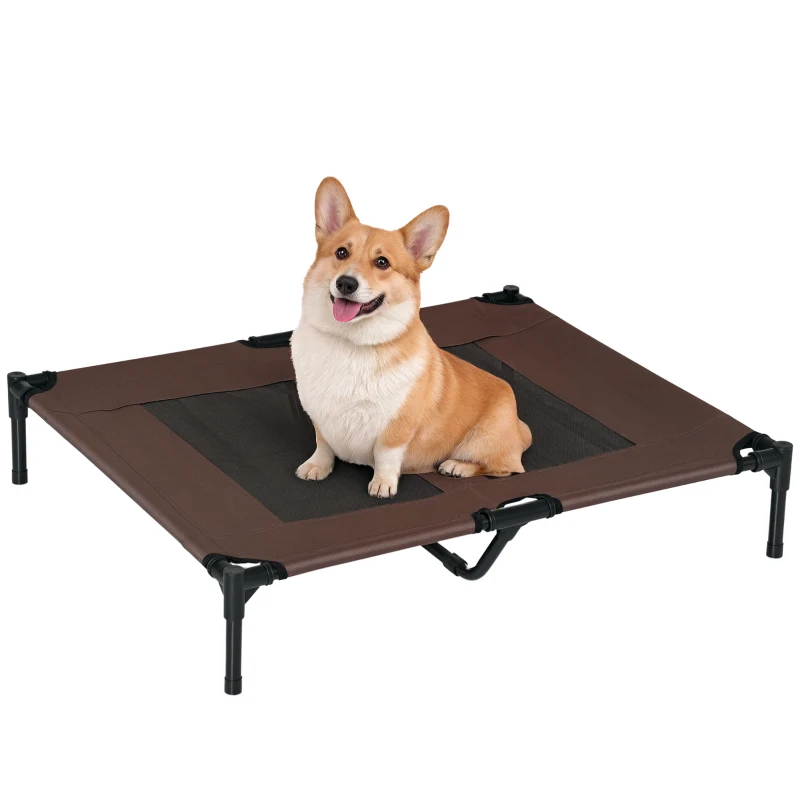 PawHut Cama para Mascotas con Zona de Malla Transpirable y Tela Oxford para Interior Exterior 92x76x18 cm Café