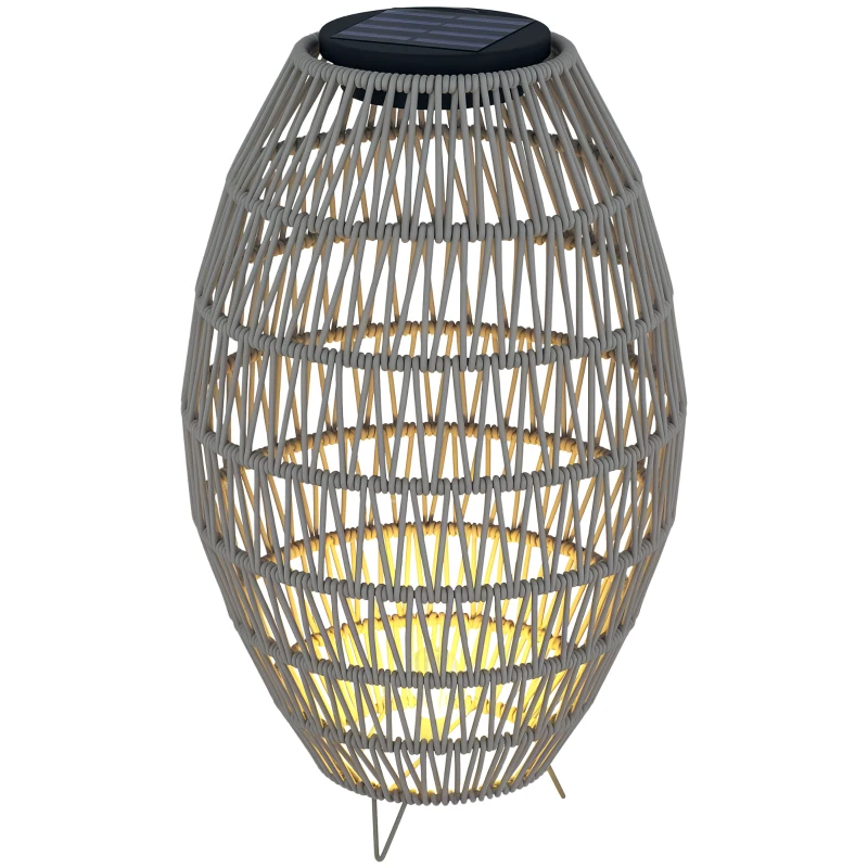 Outsunny Rattan Solar Lamp, Garden Solar Lantern with Auto On/Off Light, IP44 Waterproof, Decorative Outdoor Rattan Lamp for Porch, Pathway, Grey