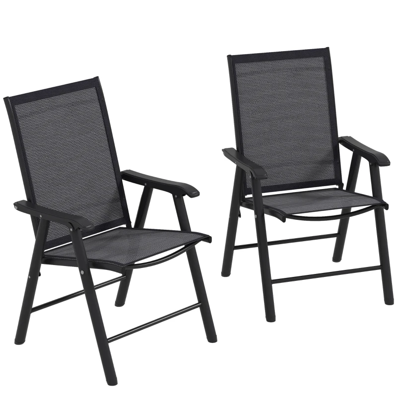 Outsunny Conjunto de 2 Cadeiras Dobráveis para Exterior Cadeiras para Jardim com Textilene e Metal 58x64x94 cm Cinza Escuro