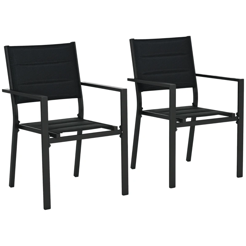 Outsunny Set of Two Aluminium Stacking Garden Chairs - Black