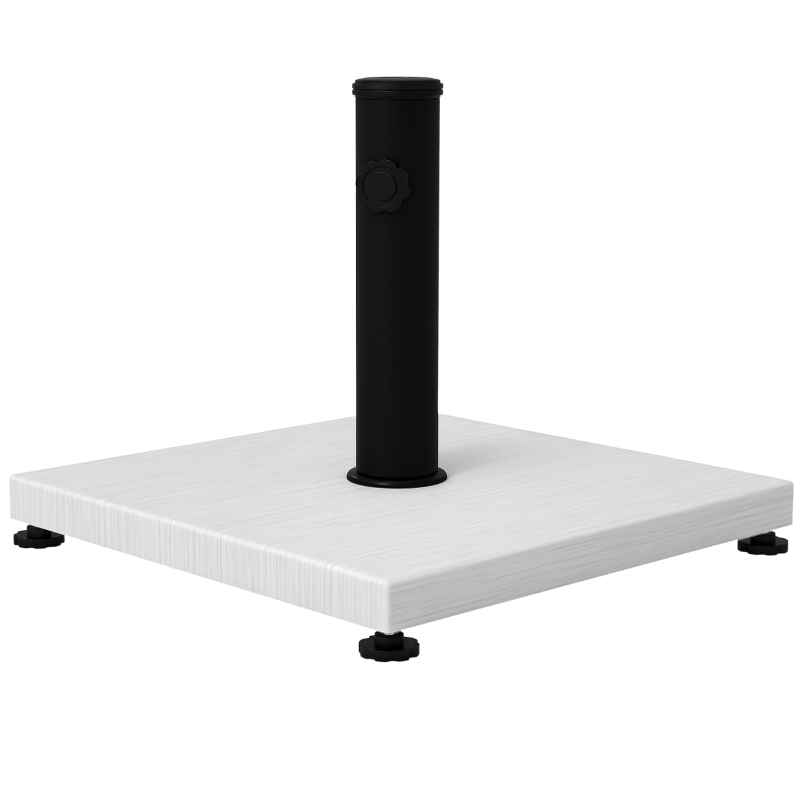 Outsunny 12kg Garden Parasol Base with Adjustable Foot Pad and Knob, Concrete Umbrella Stand with Wood Effect, Rectangular Parasol Holder for 38mm and 48mm Poles, White