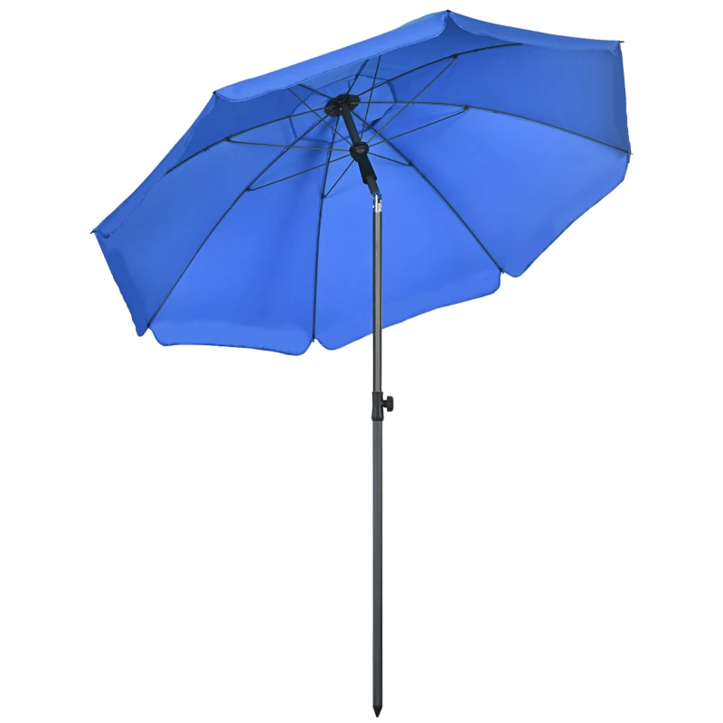 Outsunny Sombrilla de Playa con Protección UV50+ Mástil de Ø32 mm y Toldo Ajustable Ø180x209 cm Azul