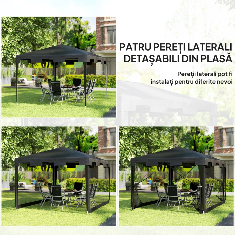 Outsunny Foisor 4x3 m cu Plasa de Tantari si 2 Intrari, Foisor de Gradina din Metal si PE, Gri Inchis