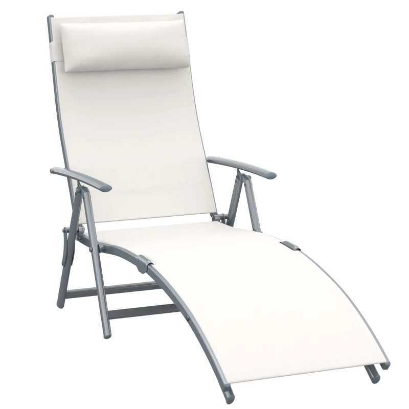 Outsunny transat Chaise Longue Bain de Soleil Pliable Dossier inclinable Multi-Positions têtière fournie 137L x 64l x 101H cm métal époxy textilène Beige