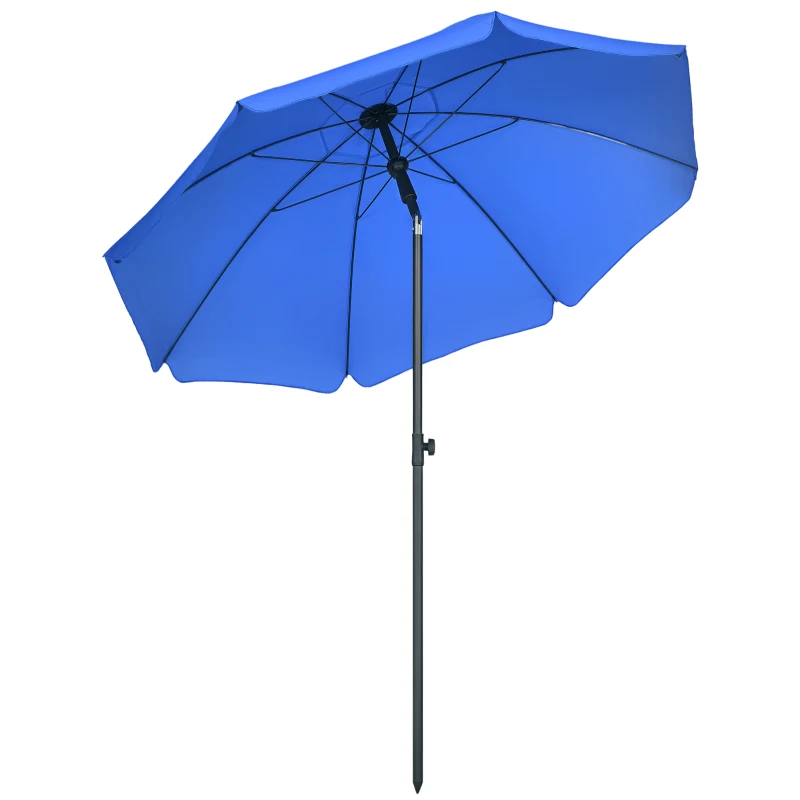 Outsunny Umbrela de Soare pentru Plaja, cu Tetiera, inclinare la 45° si Design in 2 Sectiuni, Ø180x209 cm, Albastru