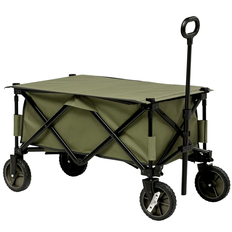 Outsunny Carro Plegable de Transporte con Mango Telescópico Tablero Plegable y 5 Bolsillos para Playa 108x55x93 cm Verde