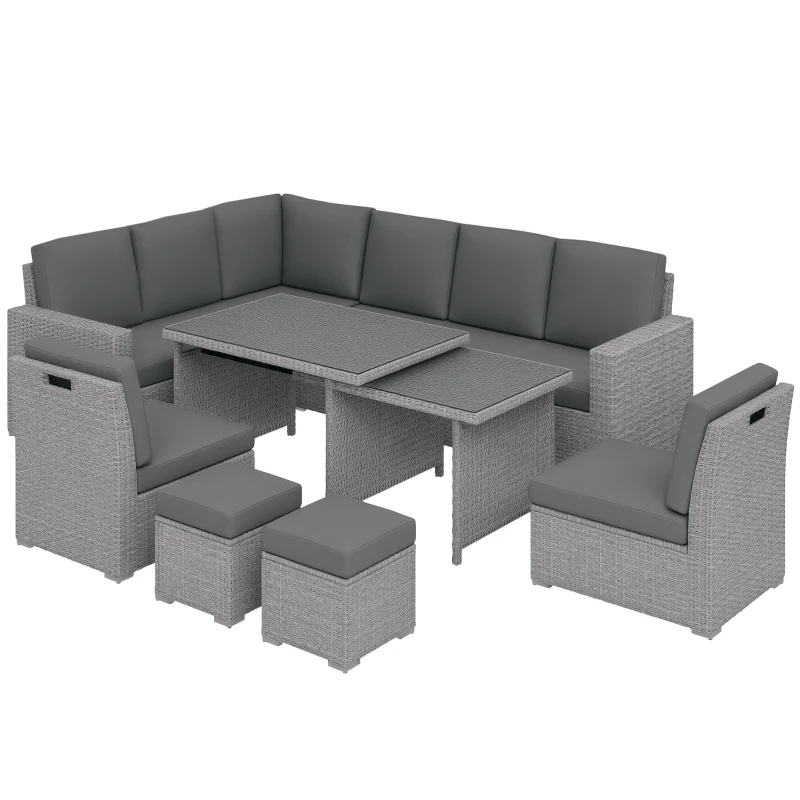 Outsunny Seven-Piece Rattan Garden Sofa Set, with Expanding Table - Light Grey